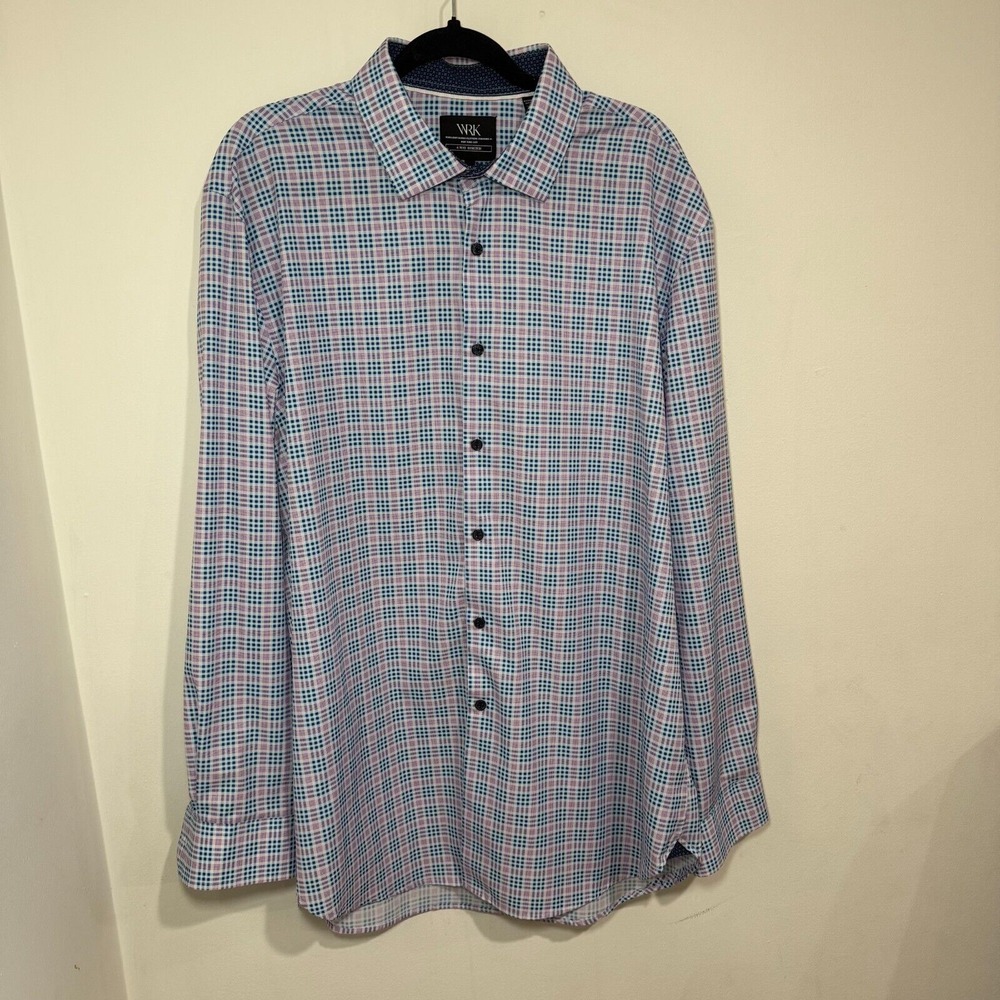WRK Check Performance Dress Shirt Mens Size 18 Blue Purple at Nordstrom MSP $98